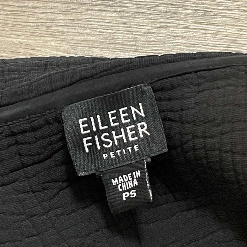 EILEEN FISHER Stand Collar Silk Blend Textured Long Jacket Black Sz S Petite